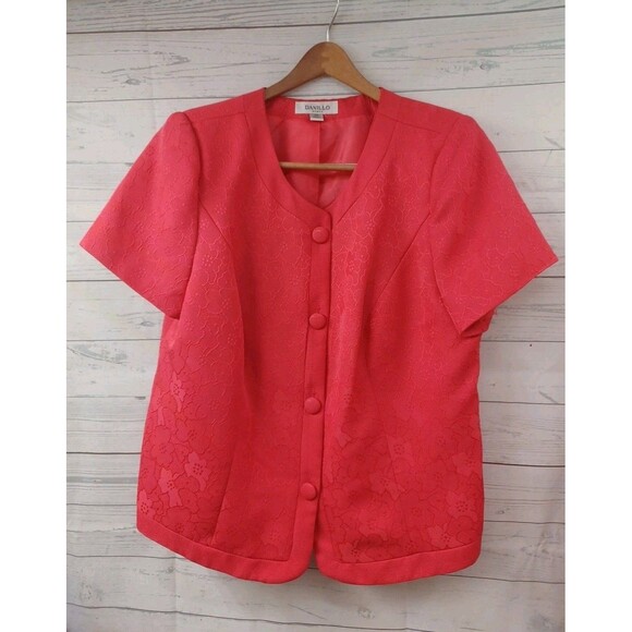 Danillo Womans Suits Skirt Blazer Jacket Coral Red Sz 16W Short Sleeve Textured - Picture 3 of 9